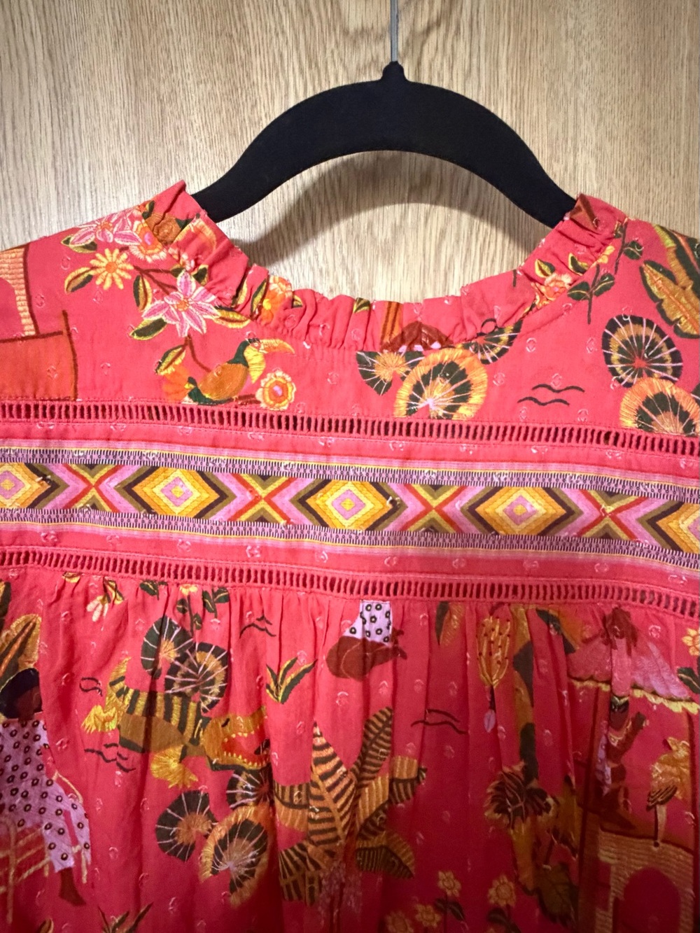 FARM Rio Coral and Yellow Printed Ruffle Blouse - Picture 3 of 9